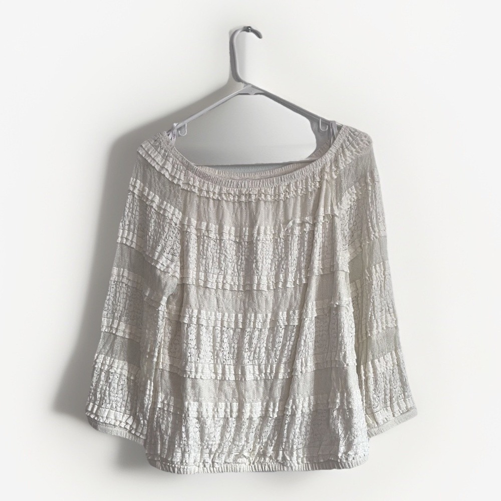 Candie's‎ Blouse Womens L Lace Off Shoulder 3/4 Sleeve Boho Top
